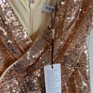 Tan sequin wedding party dress